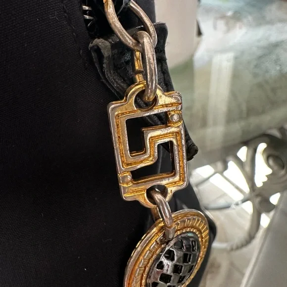 Authentic Vintage Versace Black Satchel with Embroidered Gold Sun Logo - Picture 10 of 15